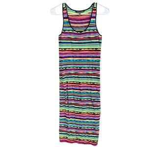 Felicity & Coco Colorful Striped Racer Tank Knit Dress Midi Maxi Bodycon Large